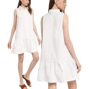GAP Cotton Sleeveless Button-Down Ruffle-Hem Shirt Dress With Pockets (White)